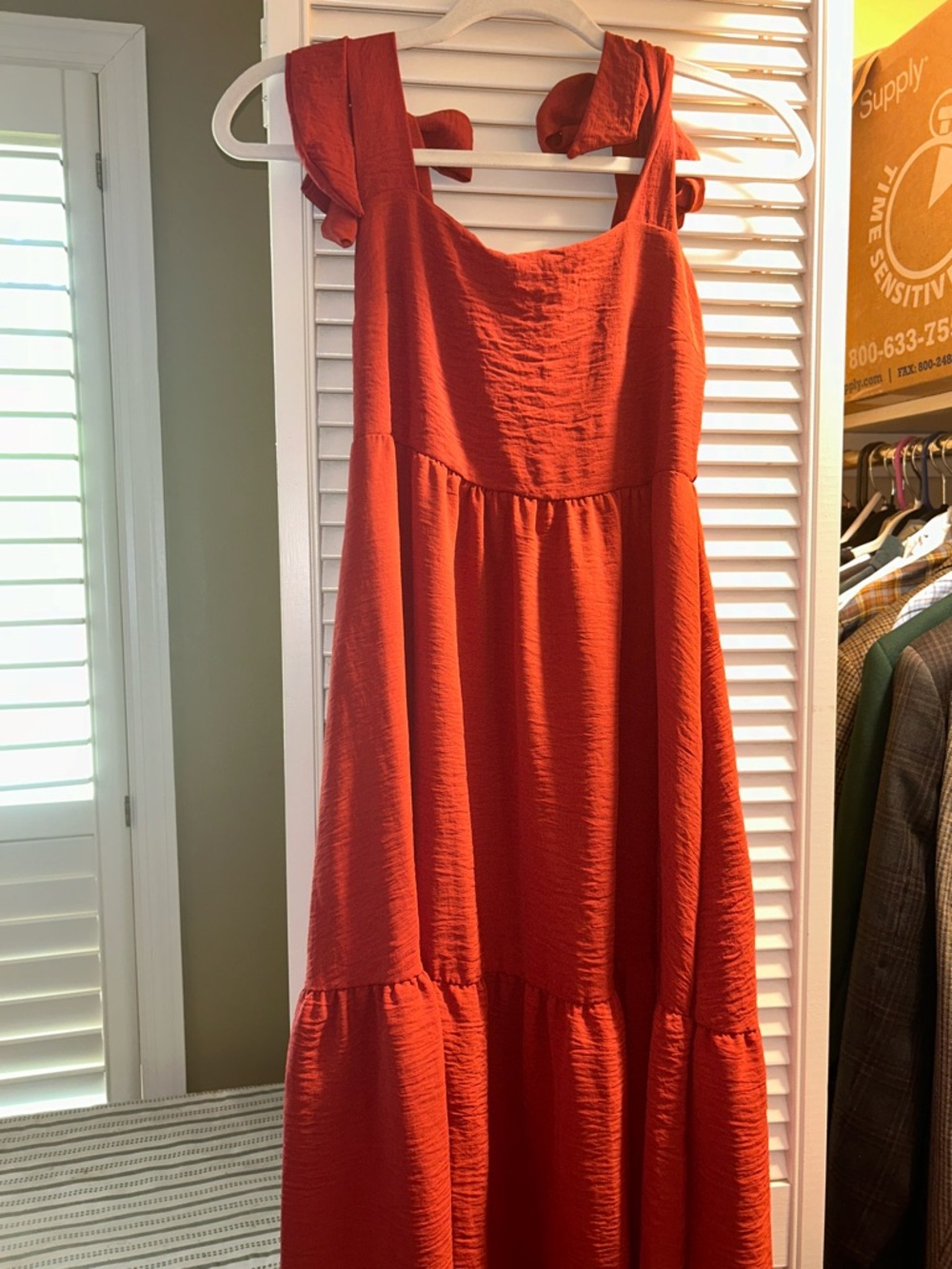 Tie-Shoulder Red/Orange Maxi Dress